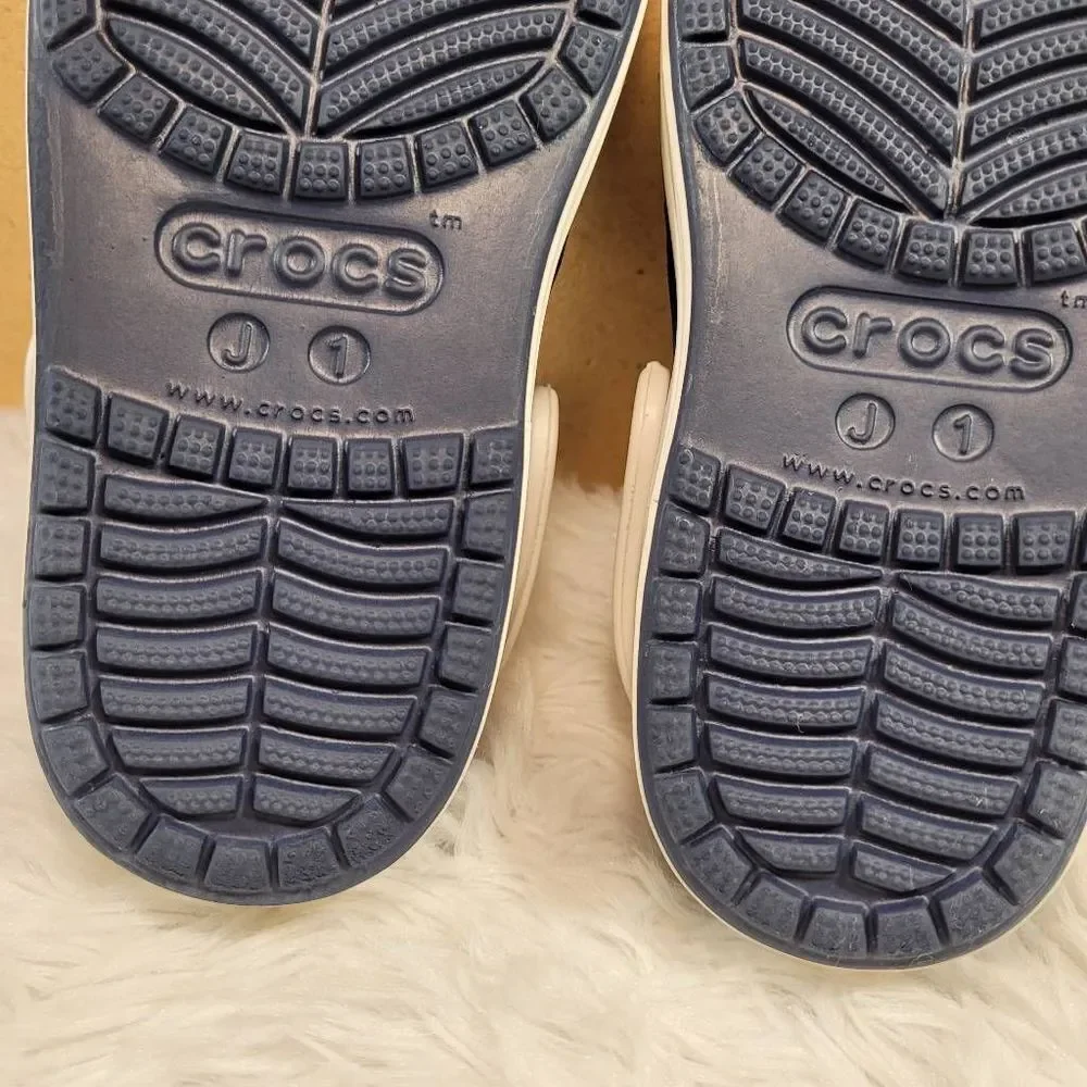 Crocs Unisex Kids Juniors Navy Blue Oyster Clogs Croslite Slip-On Shoes Size J1